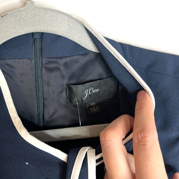 J. Crew Tie-Neck Dress in 365 Crepe Navy Modest Nautical Preppy Size 10 NWT - Picture 4 of 7